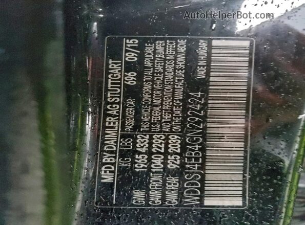 WDDSJ4EB4GN292424 2016 MERCEDES-BENZ CLA-CLASS Black Vista de la etiqueta del VIN