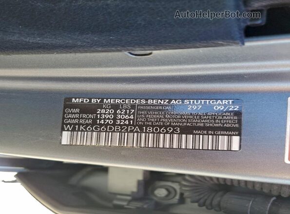 W1K6G6DB2PA180693 2023 MERCEDES-BENZ S Серый Вид наклейки с VIN-кодом