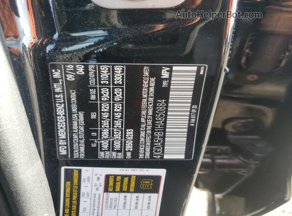 4JGDA5HB1HA850884 2017 MERCEDES-BENZ GLE Черный Вид наклейки с VIN-кодом