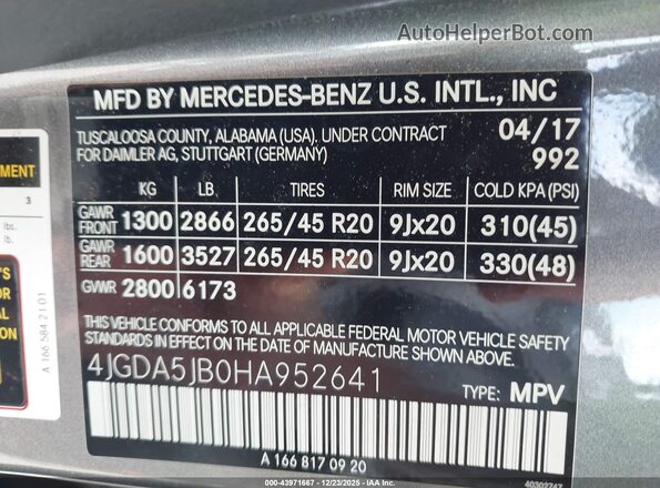4JGDA5JB0HA952641 2017 MERCEDES-BENZ GLE 350 Черный Вид подкапотного пространства