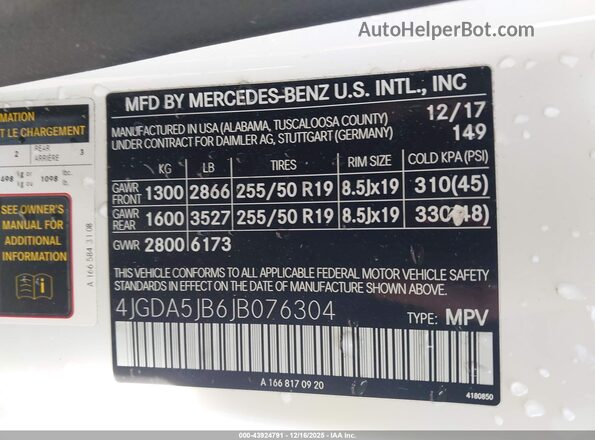 4JGDA5JB6JB076304 2018 MERCEDES-BENZ GLE 350 Белый Вид подкапотного пространства