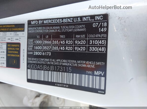 4JGDA5JB6JB173115 2018 MERCEDES-BENZ GLE 350 Белый Вид подкапотного пространства