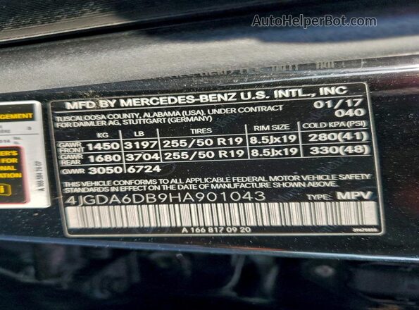 4JGDA6DB9HA901043 2017 MERCEDES-BENZ GLE Black Vista de la etiqueta del VIN