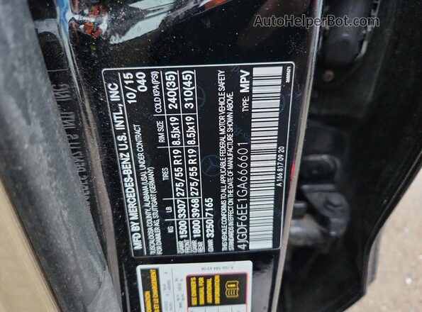 4JGDF6EE1GA666601 2016 MERCEDES-BENZ GL-CLASS Черный Вид наклейки с VIN-кодом