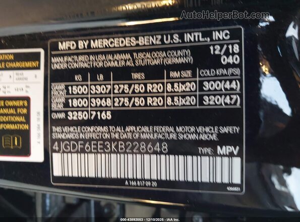 4JGDF6EE3KB228648 2019 MERCEDES-BENZ GLS 450 Black Widok komory silnika