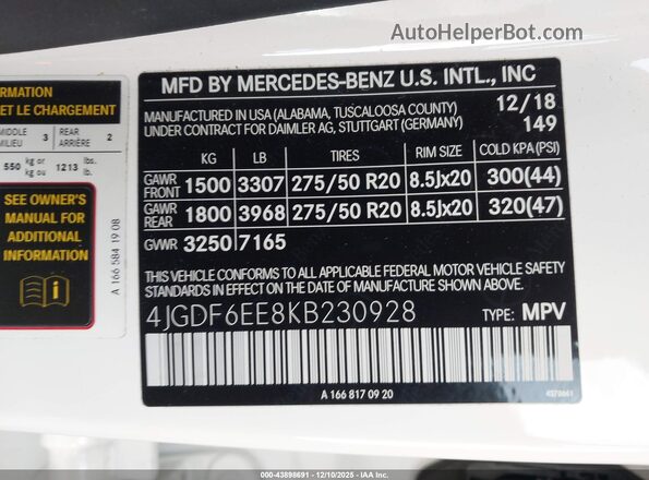 4JGDF6EE8KB230928 2019 MERCEDES-BENZ GLS 450 White Widok komory silnika