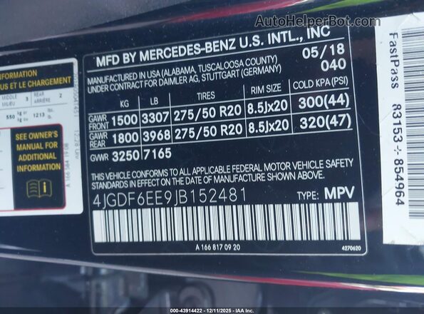 4JGDF6EE9JB152481 2018 MERCEDES-BENZ GLS 450 Black Widok komory silnika