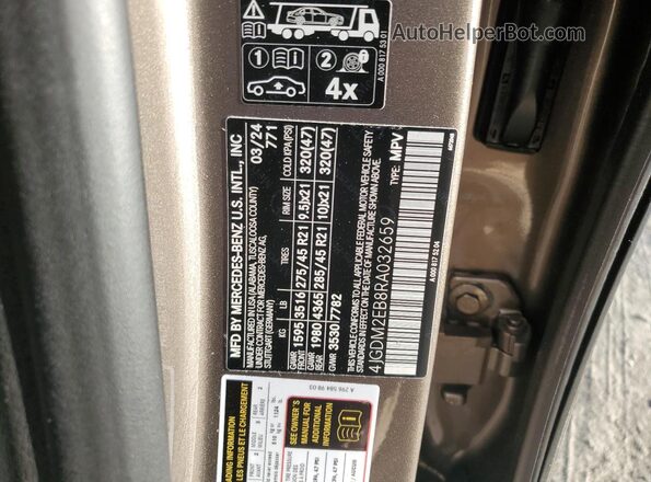 4JGDM2EB8RA032659 2024 MERCEDES-BENZ EQS Коричневый Вид наклейки с VIN-кодом