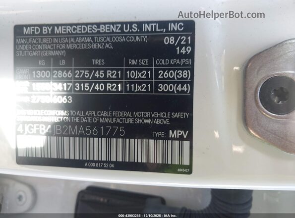 4JGFB4JB2MA561775 2021 MERCEDES-BENZ GLE 350 Белый Вид подкапотного пространства