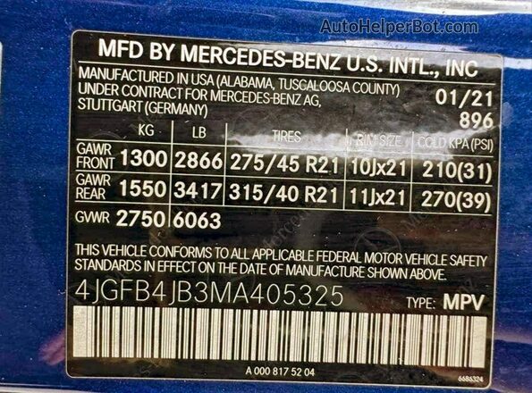 4JGFB4JB3MA405325 2021 MERCEDES-BENZ GLE Синий Вид задних сидений