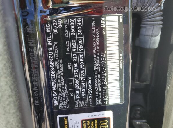 4JGFB4JB4NA749845 2022 MERCEDES-BENZ GLE Черный Панорамный вид салона 360°