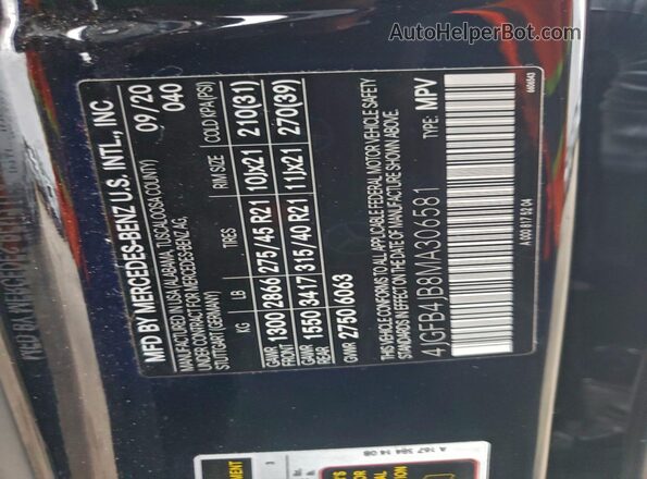 4JGFB4JB8MA306581 2021 MERCEDES-BENZ GLE Black VIN sticker view