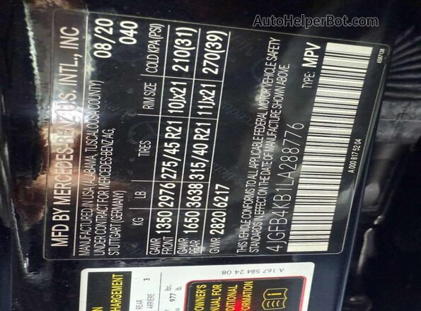 4JGFB4KB1LA288776 2020 MERCEDES-BENZ GLE Black Vista interior trasera