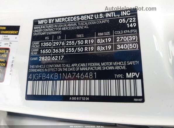 4JGFB4KB1NA746481 2022 MERCEDES-BENZ GLE 350 White Вид підкапотного простору