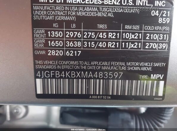 4JGFB4KBXMA483597 2021 MERCEDES-BENZ GLE 350 Gray Vista del compartimento del motor