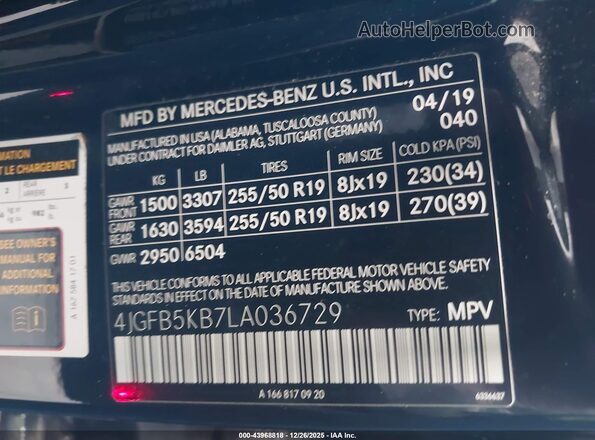 4JGFB5KB7LA036729 2020 MERCEDES-BENZ GLE 450 Black Vista del compartimento del motor
