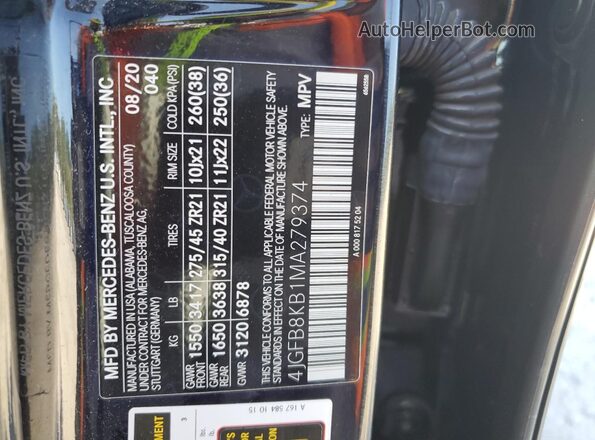 4JGFB8KB1MA279374 2021 MERCEDES-BENZ GLE Black Vista interior de 360 grados