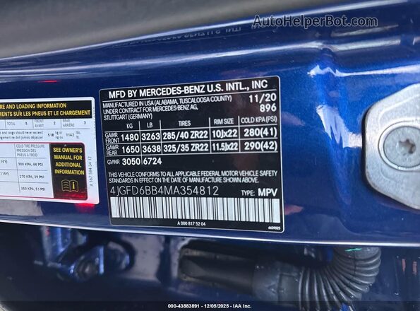 4JGFD6BB4MA354812 2021 MERCEDES-BENZ AMG GLE 53 COUPE Blue ძრავის განყოფილების ხედი