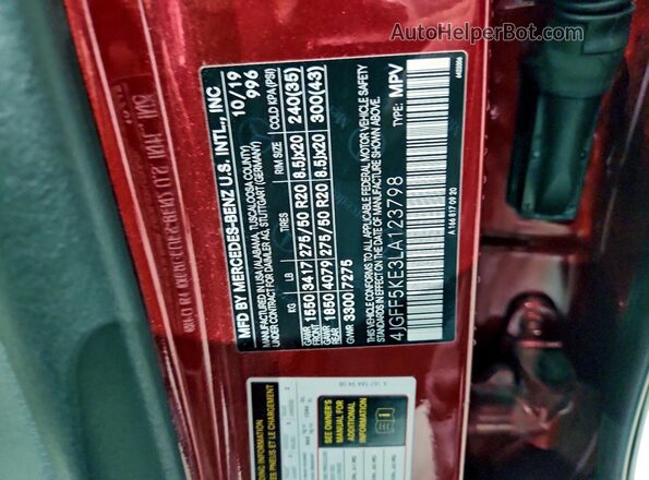 4JGFF5KE3LA123798 2020 MERCEDES-BENZ GLS Красный Вид наклейки с VIN-кодом