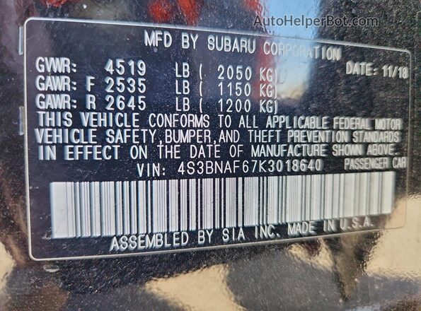 4S3BNAF67K3018640 2019 SUBARU LEGACY Black Widok komory silnika