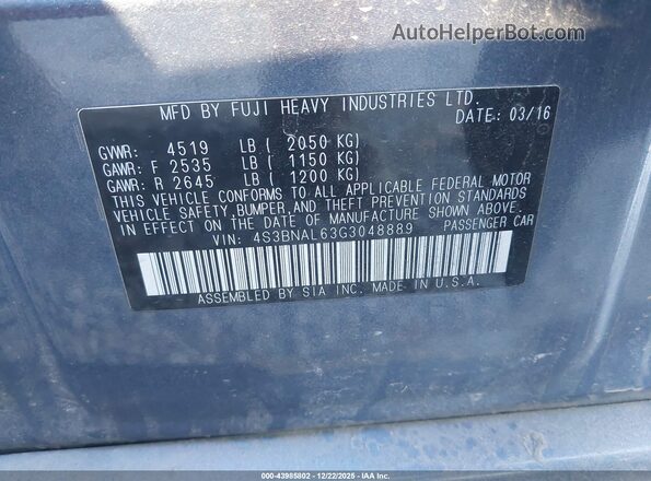 4S3BNAL63G3048889 2016 SUBARU LEGACY Синий Вид подкапотного пространства