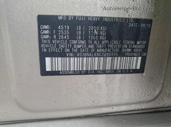 4S3BNAL6XG3010995 2016 SUBARU LEGACY Gold Engine compartment view