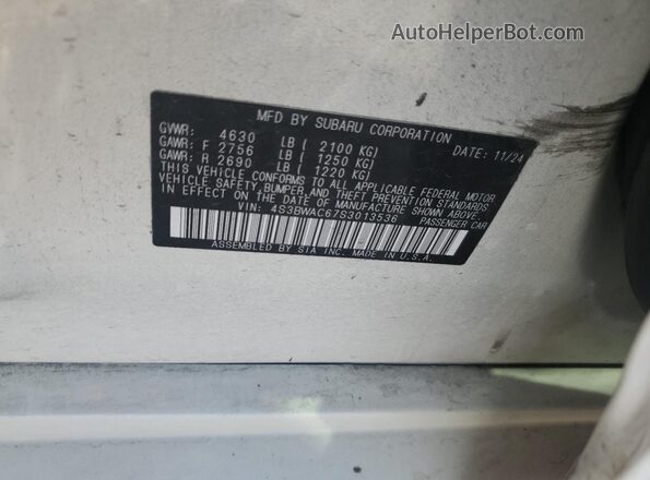 4S3BWAC67S3013536 2025 SUBARU LEGACY Белый Вид подкапотного пространства
