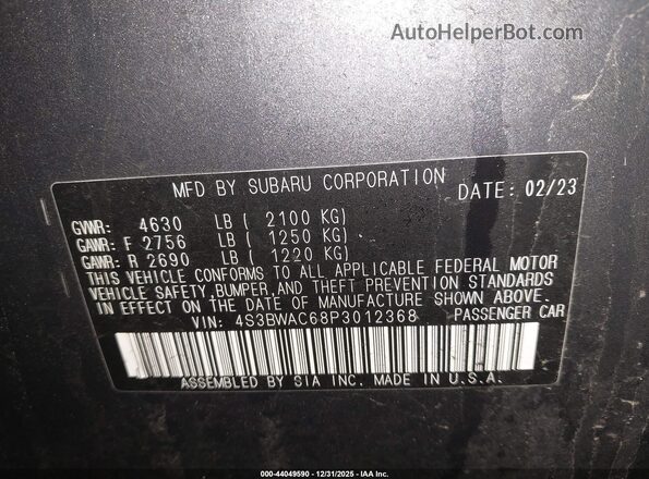 4S3BWAC68P3012368 2023 SUBARU LEGACY Gray Widok komory silnika