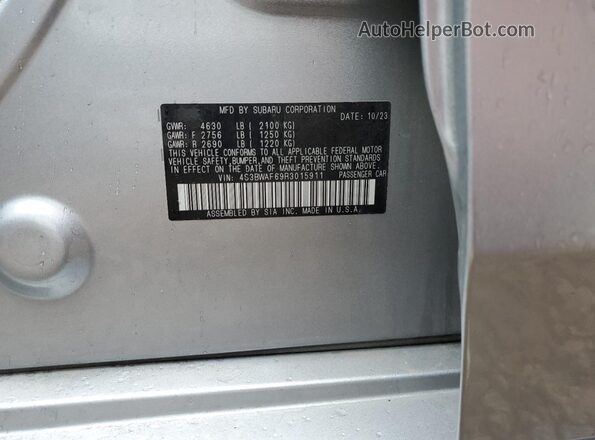 4S3BWAF69R3015911 2024 SUBARU LEGACY Silver Widok naklejki z numerem VIN