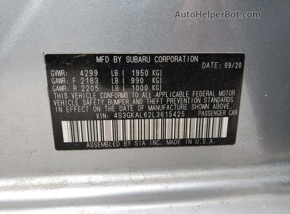 4S3GKAL62L3615425 2020 SUBARU IMPREZA Серебряный Вид подкапотного пространства