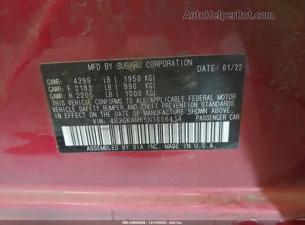 4S3GKAM65N3606414 2022 SUBARU IMPREZA Red Շարժիչի բաժամունքի տեսք