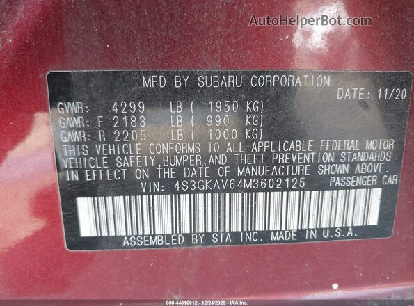 4S3GKAV64M3602125 2021 SUBARU IMPREZA Красный Вид подкапотного пространства
