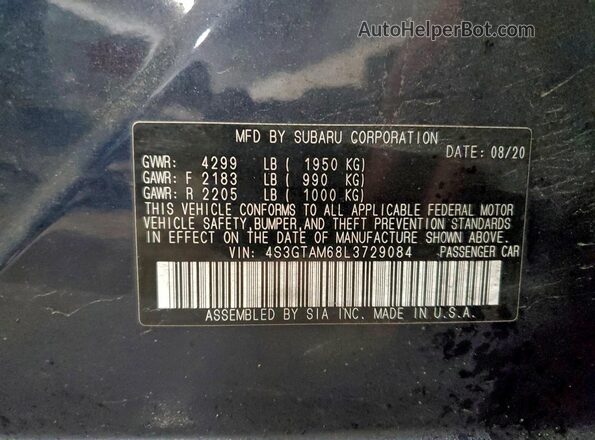 4S3GTAM68L3729084 2020 SUBARU IMPREZA Синий Вид наклейки с VIN-кодом