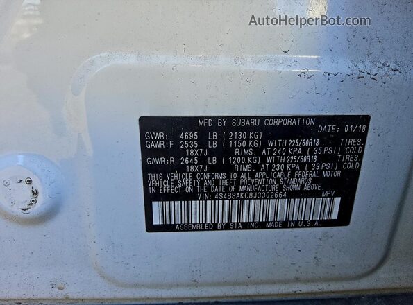 4S4BSAKC8J3302664 2018 SUBARU OUTBACK Белый Вид подкапотного пространства