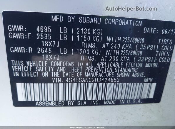 4S4BSANC2H3424653 2017 SUBARU OUTBACK Белый Вид подкапотного пространства