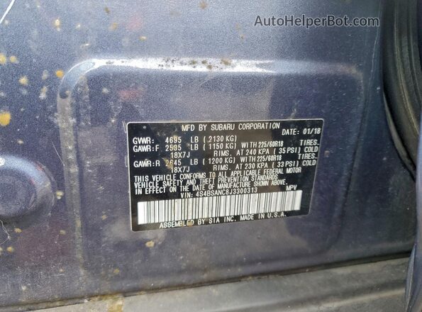 4S4BSANC8J3300313 2018 SUBARU OUTBACK Синий Панорамный вид салона 360°