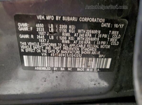 4S4BSENC3J3243252 2018 SUBARU OUTBACK Серый Вид наклейки с VIN-кодом