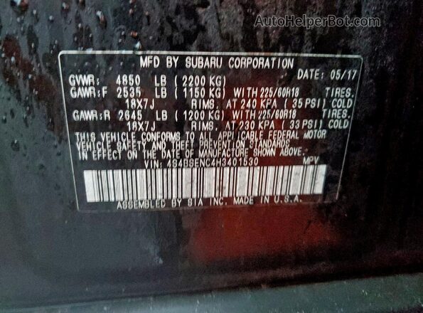 4S4BSENC4H3401530 2017 SUBARU OUTBACK Черный Вид подкапотного пространства