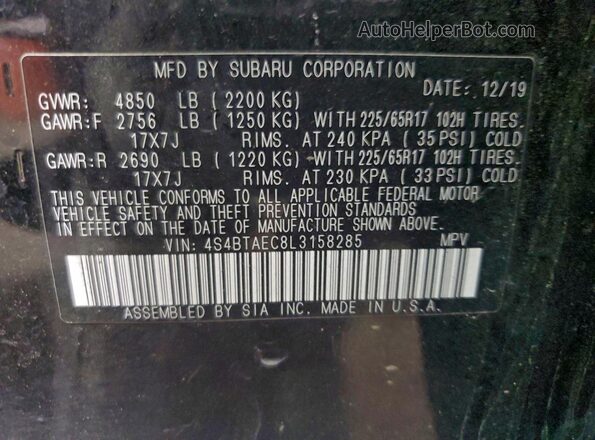 4S4BTAEC8L3158285 2020 SUBARU OUTBACK Черный Панорамный вид салона 360°