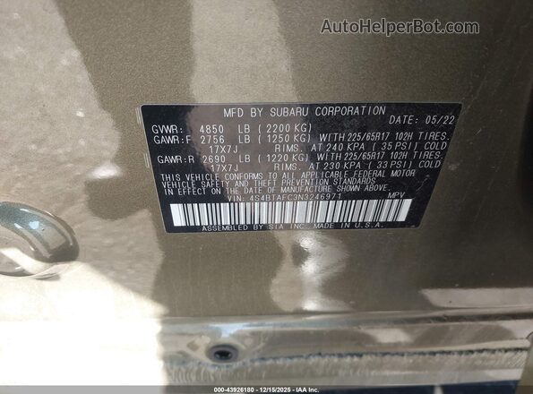 4S4BTAFC3N3246971 2022 SUBARU OUTBACK Зеленый Вид подкапотного пространства