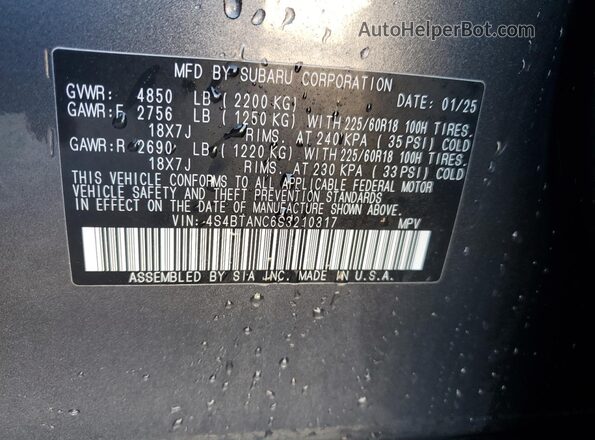 4S4BTANC6S3210317 2025 SUBARU OUTBACK Угольный Вид подкапотного пространства