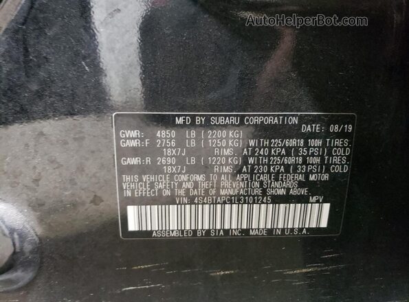 4S4BTAPC1L3101245 2020 SUBARU OUTBACK Черный Вид наклейки с VIN-кодом