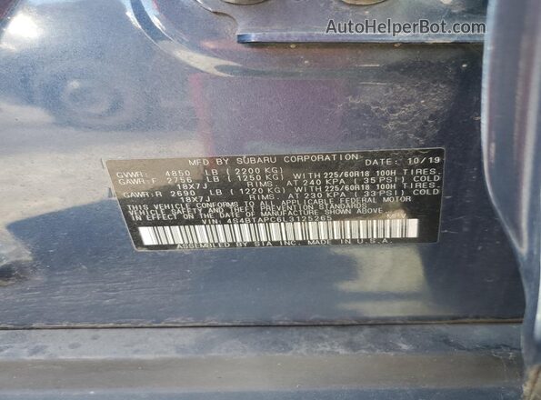4S4BTAPC6L3125265 2020 SUBARU OUTBACK Blue Widok wnętrza 360 stopni