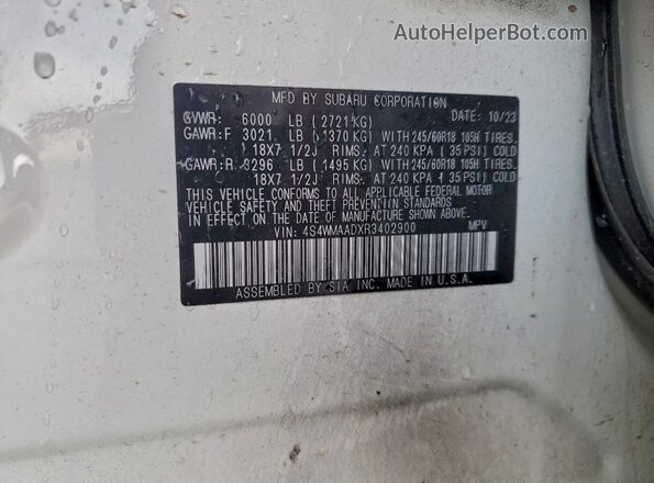 4S4WMAADXR3402900 2024 SUBARU ASCENT Белый Вид наклейки с VIN-кодом