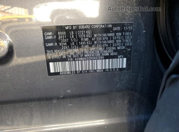 4S4WMAKD2R3407099 2024 SUBARU ASCENT Серый Вид наклейки с VIN-кодом