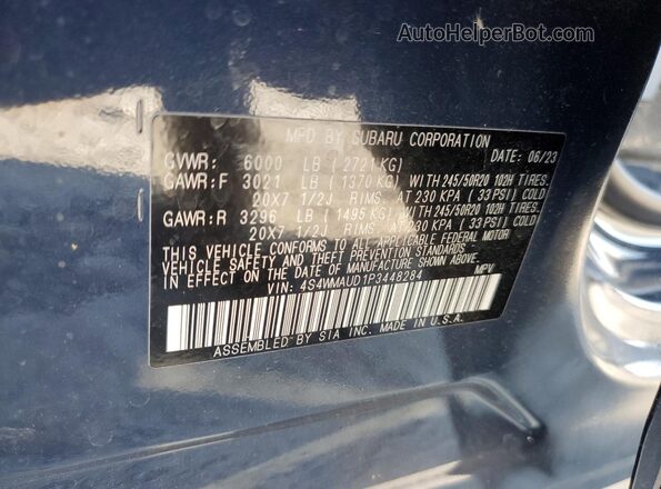 4S4WMAUD1P3448284 2023 SUBARU ASCENT Синий Вид наклейки с VIN-кодом