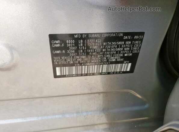 4S4WMAWD7P3462641 2023 SUBARU ASCENT Серебряный Панорамный вид салона 360°