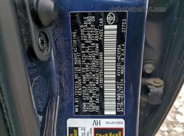 4T1BD1EB8JU059686 2018 TOYOTA AVALON Синий Вид подкапотного пространства