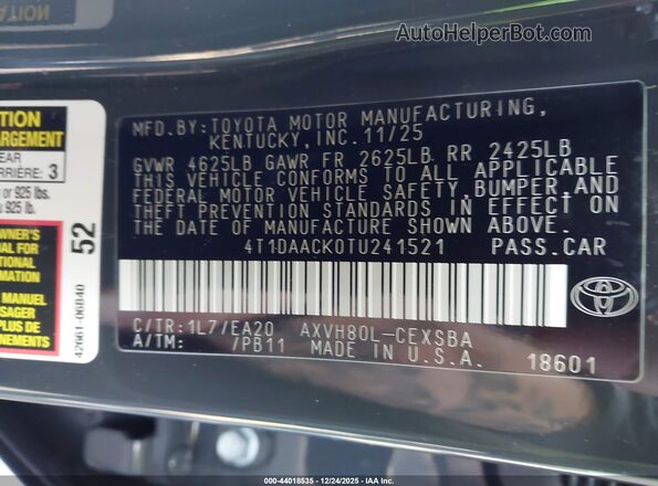 4T1DAACK0TU241521 2026 TOYOTA CAMRY Gray Вид підкапотного простору