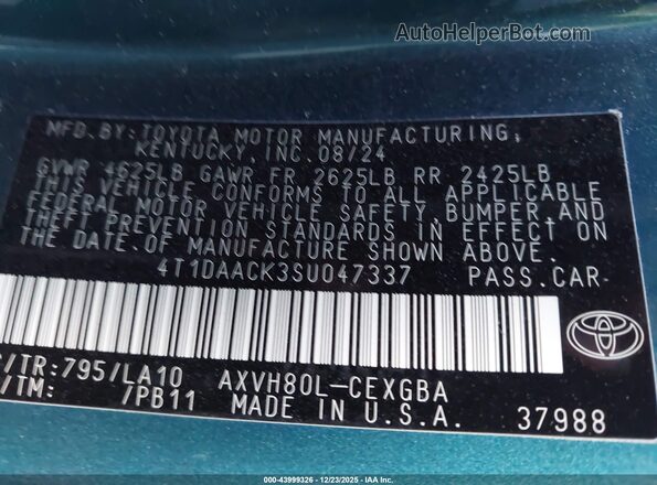 4T1DAACK3SU047337 2025 TOYOTA LE Синий Вид подкапотного пространства